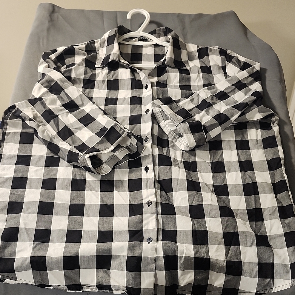 Alia Black & White Plaid Button Down Shirt Womens XL Workwear